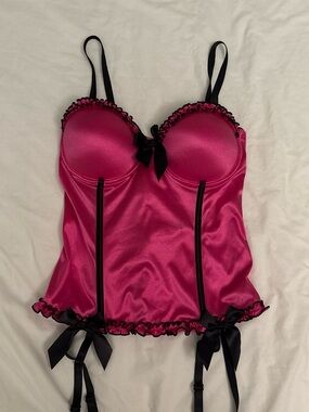 Morbid Threads Fuchsia Satin Bustier with Black Trim